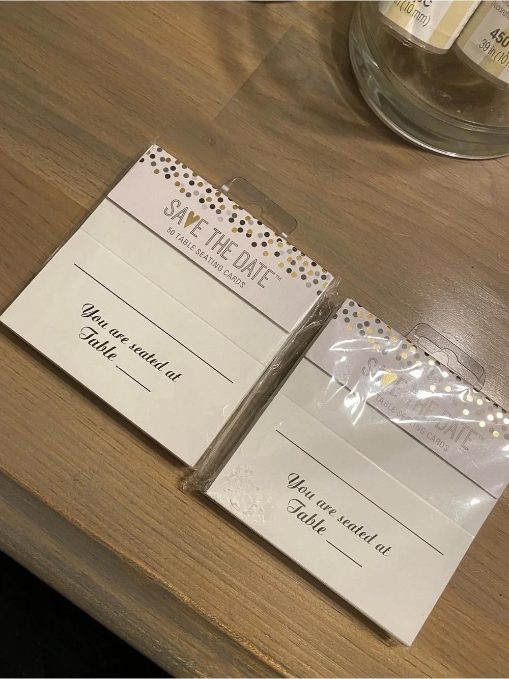 David Tutera Rose Gold Table Gems and Save The Date Seating Cards wedding decor